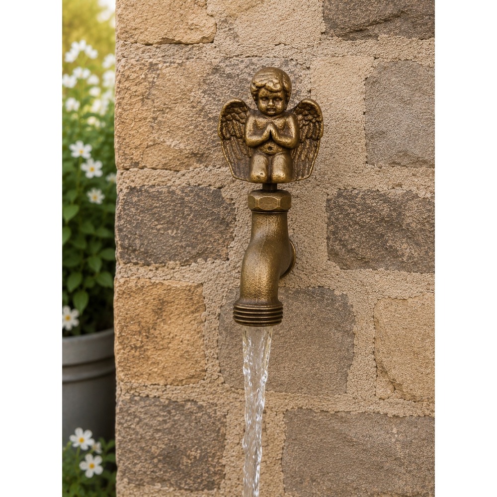 Vintage Brass Praying Cherub Angel Outdoor Garden Water Faucet Hose Bib Spigot